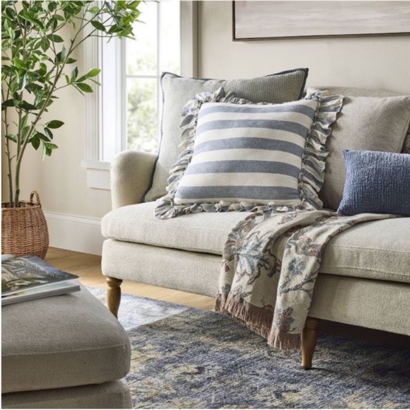 Studio McGee 20”x 20” Blue and White Striped Pillow - Picture 1 of 9